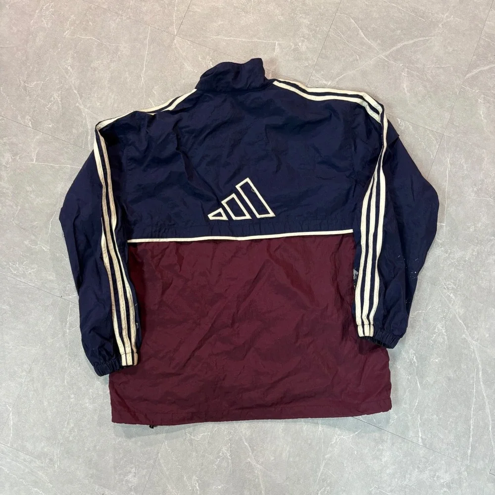 Adidas Vintage Windbreaker Jacket Navy Burgundy Colorblock Mens Large 3 Stripe